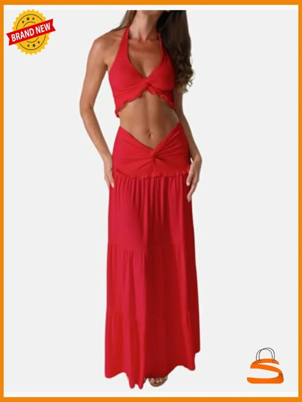 2 Piece Outfit Sexy Twist Crop Top Bodycon Skirt Set Sleeveless Summer Y2K